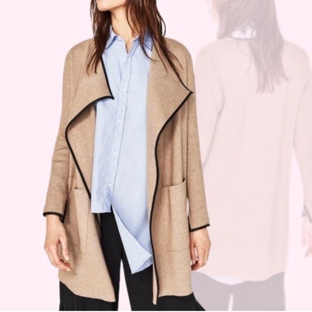 Zara Beige Knit Waterfall Open Front Cardigan Jacket Size M